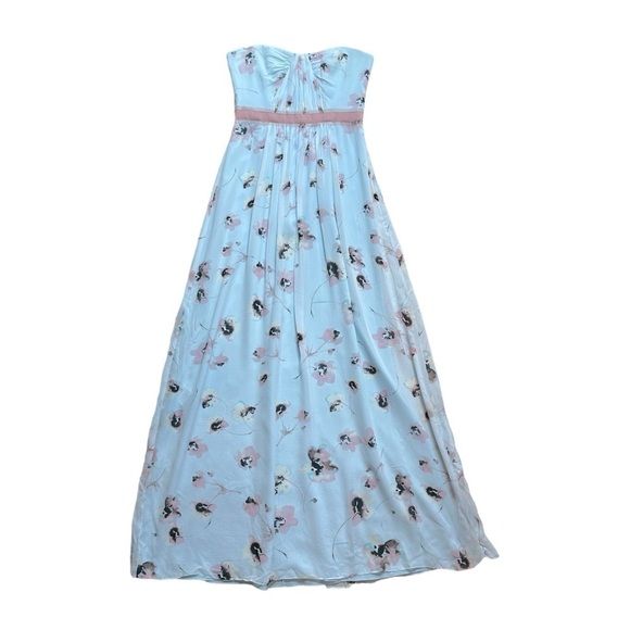 BCBGMAXAZRIA Amber Pearl Blue Floral Strapless Silk Maxi Dress Women’s US 4 - Picture 2 of 8